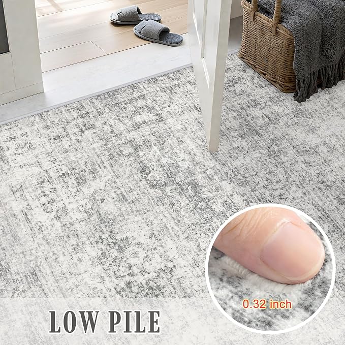 10x12 Area Rug Living Room Rug: Washable Modern Abstract Soft Thin Rug Indoor Floor No Slip Carpet for Bedroom Dining Room Farmhouse Nursery Home Office - Retro Black Grey