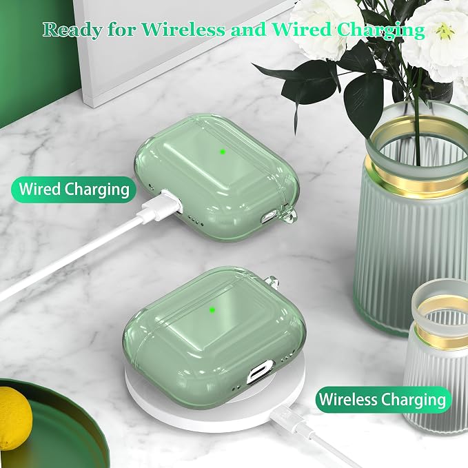 for AirPods Pro 3 Clear Case 2025, Military-Grade Shockproof, Soft TPU Highly Transparent Anti-Yellowing for AirPods Pro 3 Case with Cleaning Kit & Cute Round Buckle, Clear Green