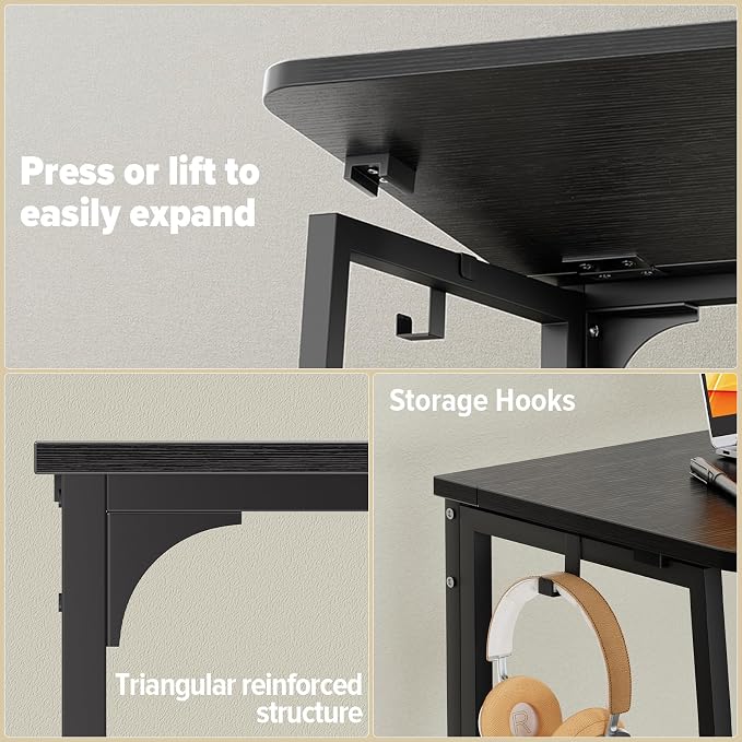 WOHOMO Folding Desk, 39.4" Foldable Computer Table for Small Spaces, Black | Easy Assembly and Fold, Sturdy Home office desks for Study Bedroom Dorm Space Saving Writing Work Apartment