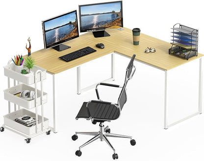SHW Mission 55 x 60 L-Shape Home Office Computer Desk, Oak | Reversible Desktop Design