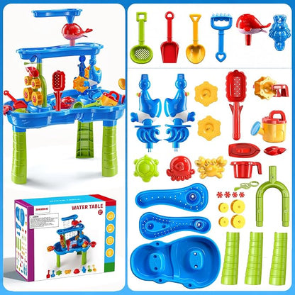 JUKUDAHU 3-Tier Water Table for Kids Ages 4-8 3-5, Sand and Water Table for Toddler with Beach Toys, Outdoor Toys Activity Sensory Play Table, Birthday Gifts for Toddlers 2 3 4 5 6 7 8 Boys Girls