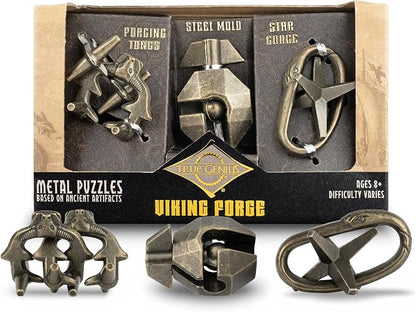 True Genius: Viking Forge - 3 Cast Metal Brainteaser Puzzles, Disentanglement Puzzle, Difficulty Level 3-5, Project Genius, Ages 8+