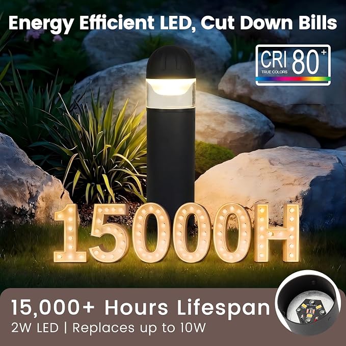 Low Voltage Landscape Lighting, 2W 200LM 12V LED Bollard Lights Outdoor Waterproof with Connectors, Aluminum Housing Driveway Pathway Walkway lights 3000K Warm White, ETL UL CSA Listed, 8 Pack