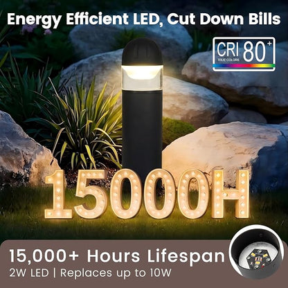 Low Voltage Landscape Lighting, 2W 200LM 12V LED Bollard Lights Outdoor Waterproof with Connectors, Aluminum Housing Driveway Pathway Walkway lights 3000K Warm White, ETL UL CSA Listed, 8 Pack