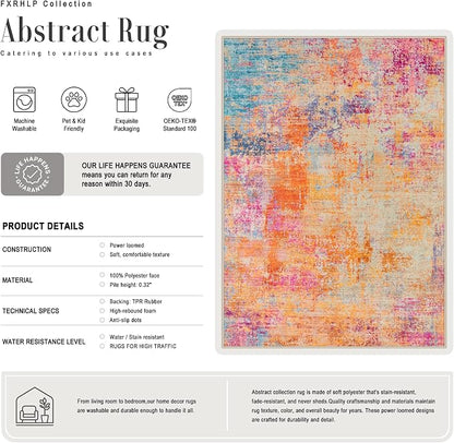 Washable Area Rug 3x5 Entryway Rug: Washable Modern Abstract Soft Thin Rug Indoor Floor No Slip Carpet for Bedroom Dining Room Farmhouse Nursery Home Office - Galaxy Haze