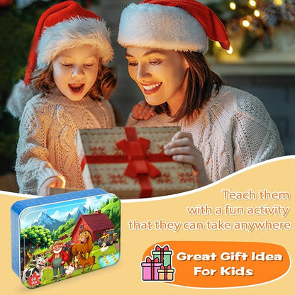 LELEMON Puzzles for Kids Ages 4-6, Farm 60 Piece Puzzles for Kids Ages 3-5 in a Metal Box, Educational Jigsaw Puzzles Childrens Puzzle Games Puzzle Toys for Girls and Boys