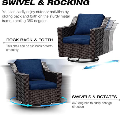 Joyside Wicker Patio Furniture Sets, 8 Pieces Upgraded Large Size Outdoor Furniture with Swivel Rocking Patio Chairs, Patio Dining Chair, 3-Seat Sofa, Outdoor Ottoman, Thick Cushions, Wide Armrest