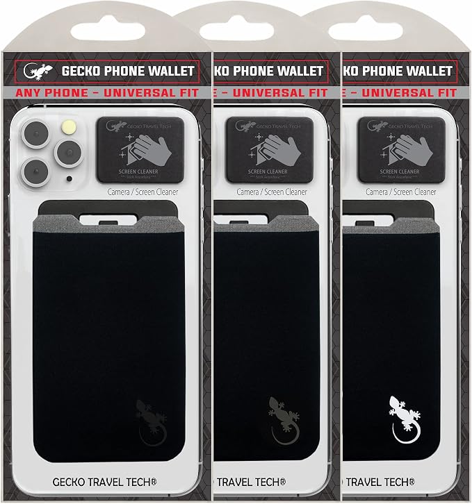 Phone Wallet - Adhesive Card Holder - Cell Phone Pouch - Stick on Lycra Pocket by Gecko - Carry Credit Cards and Cash