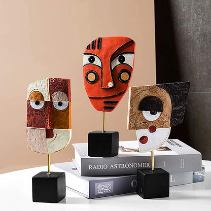 4 PCS - Handcrafted Statues Resin Abstract Sculpture for Home Decor Modern,African Art Tribal Figurines Decorations Items Accents Influencer Picks for Bookshelf,TV Stand,Living Room,Nightstand