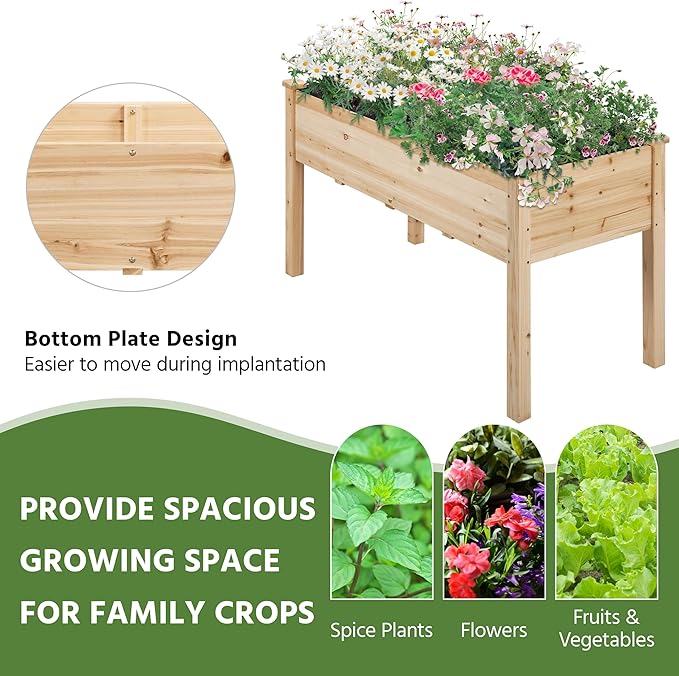 Yaheetech 1pc Raised Garden Bed 48x24x30in Elevated Wooden Horticulture Planter Box with Legs Standing Growing Bed for Gardening/Backyard/Patio/Balcony
