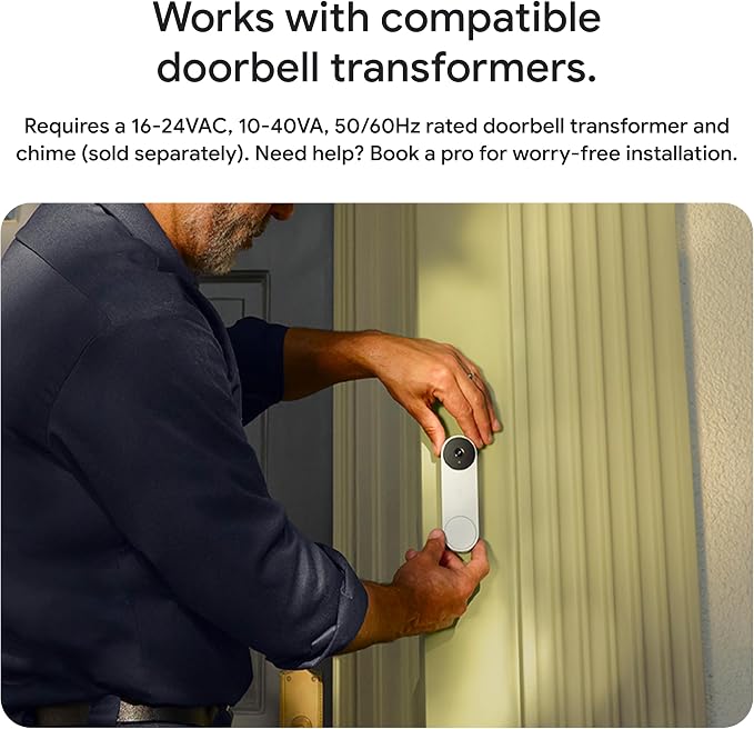 Google Nest Doorbell (Wired, 3rd Gen) - 2K Video, Live View - 2025 - Linen | Video doorbell, 2K HDR, intelligent alerts, color night vision, 2-way audio, works with Google Home & Gemini