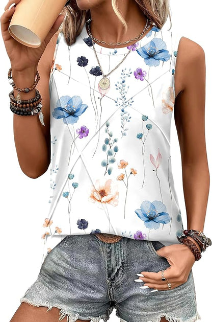 WIHOLL Women's Sleeveless Summer Crewneck Loose Fit Tank Tops