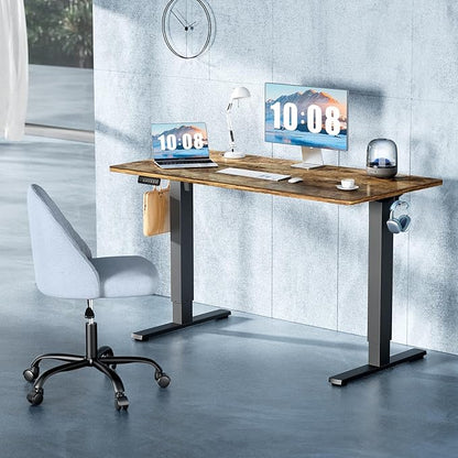 DUMOS 48 Inch Electric Standing Desk, Memory Adjustable Home Office Desk | Sit Stand Up Desk for Work Home Office,Adjustable Desk, Rising Computer Table with Splice Board,Cable Management,Hook,Brown