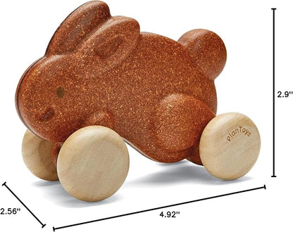 PlanToys® Brown Push Along Bunny Wooden Montessori Movement and Coordination Toy | Gross Motor, Rhythm and Cause & Effect Early Learning Activity | Eco Friendly Push Toy for Active Play