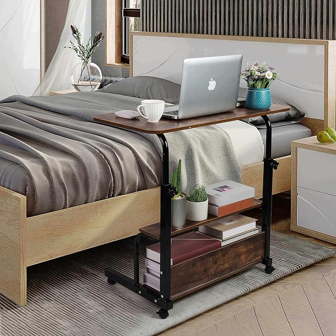 Portable Computer Desk Adjustable Home Office Desk Bedside Universal Movable Table Small Spaces Furniture Storage Convenient Desk Home Office Living Room Sofa Desk Size 15.7 * 31.5 Inch,Brownish
