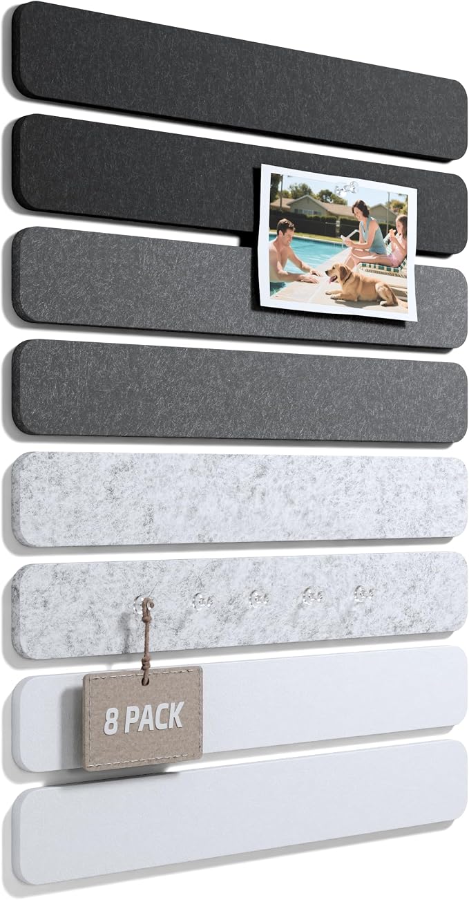 Fluxynara 13" x 2" Felt Wall Panels, Concrete Echo | 8-Pack Includes 50 Push Pins and Adhesive Tabs for Photos, Notes and Decor in Bedroom Doors, Home Office or Studios