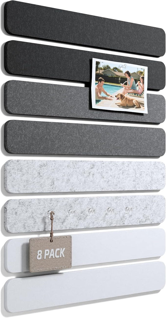Fluxynara 13" x 2" Felt Wall Panels, Concrete Echo | 8-Pack Includes 50 Push Pins and Adhesive Tabs for Photos, Notes and Decor in Bedroom Doors, Home Office or Studios