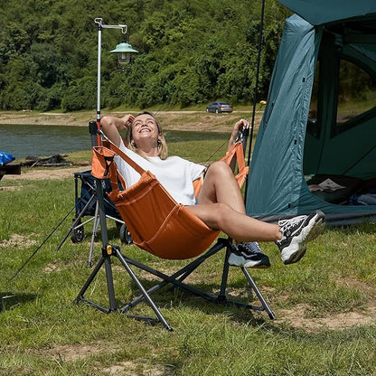 Timber Ridge Hammock Camping Chair with Adjustable Backrest, Heavy Duty Folding Hammock Chair Supports 300lbs, Portable Hammock Chair for Camping, Travelling and Patio, Orange