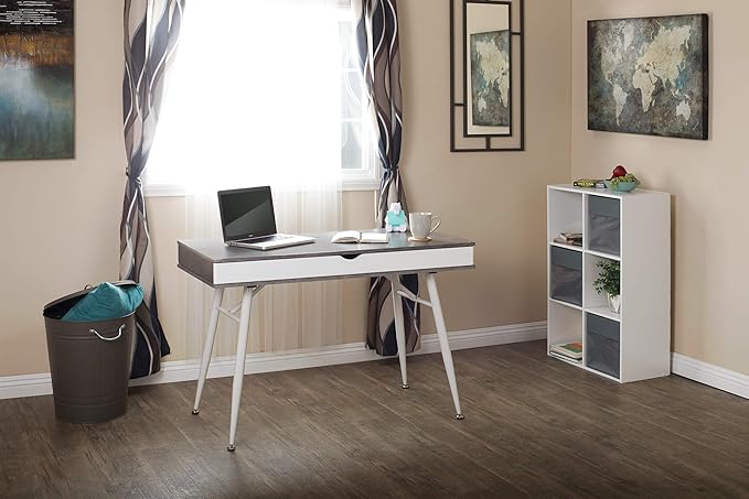 Calico Designs 51252 Alcove Modern Large Split Drawer in White/Cement Gray Desk with Storage, White/Cement Gray, White/Cement Gray