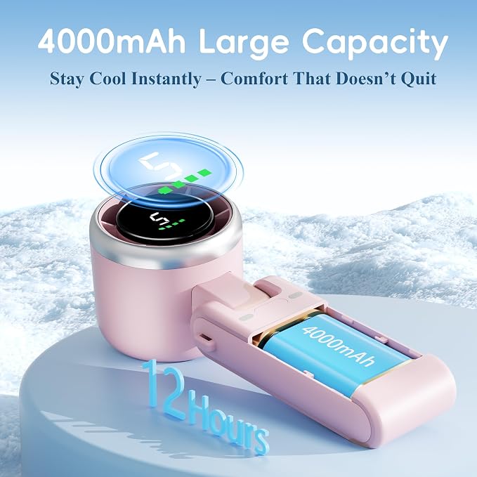 Morelax Personal Handheld Fan,High-Speed Turbo Fans,5-Speed with LED Display,Powerful Motor,4000mAh,USB Rechargeable Portable Cooling Fan for Outdoor Activities,Travel,Working,Pink