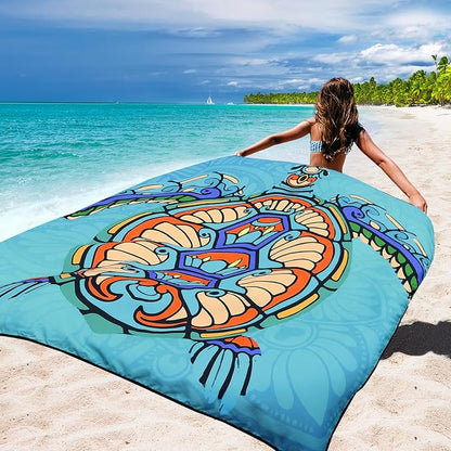 WIWIGO Beach Blanket Waterproof Sandproof Beach Mat 79" X 83"/10'x9'for 2-8 Adults Quick Drying Outdoor Picnic Mat Beach Accessories for Travel, Camping, Hiking