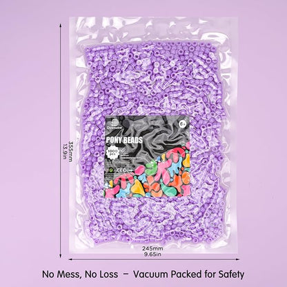 Dowsabel Purple Pony Beads Bulk 1000 Pcs 6x9mm, Large Hole Kandi Hair Beads for Braids Bracelets, DIY Friendship Bracelets Necklaces Jewelry Making Crafts and Gifts