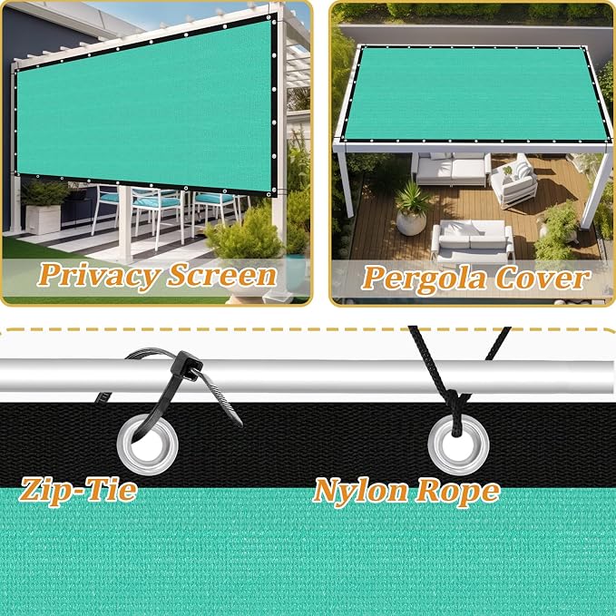 Shade&Beyond Customized Size 90% Sun Shade Cloth with Grommets, 4' X 20' Pergola Shade Cover Canopy, Mesh Tarp Sun Screens for Patio, Outdoor, Garden, Backyard GN01, Turquoise