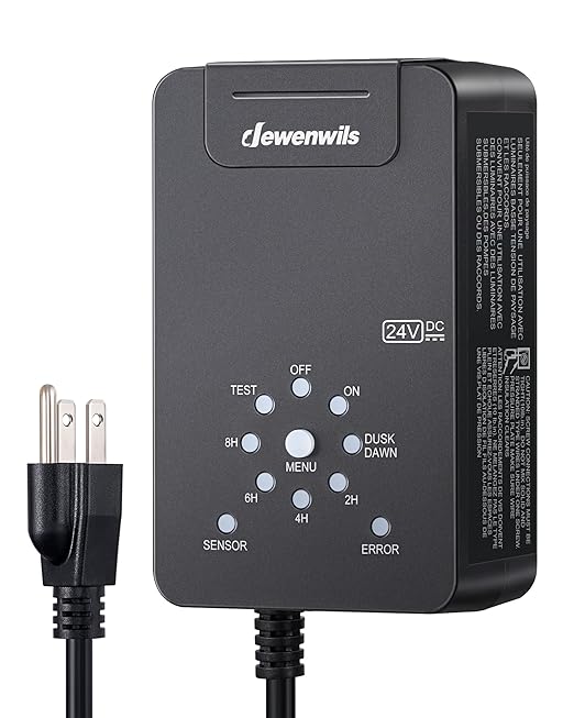 DEWENWILS 60W Low Voltage Landscape Transformer 120V AC to 24V DC, Outdoor Landscape Lighting Transformer Photocell Sensor & Timer, Weatherproof Low Voltage Transformer for Spotlights Pathway Lights