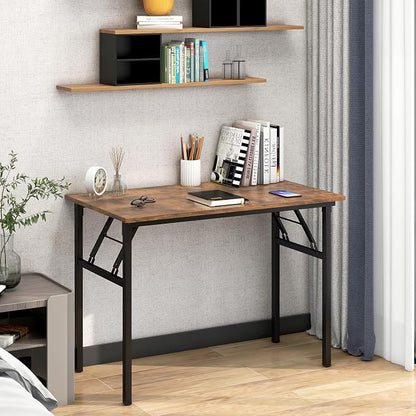 Need Office Computer Desk 39.3 Inch Sturdy Folding Laptop Table Retro | Black Frame Writing Gaming Work Table/Foldable Home Office Desk/Sewing Table, No Assembly Required