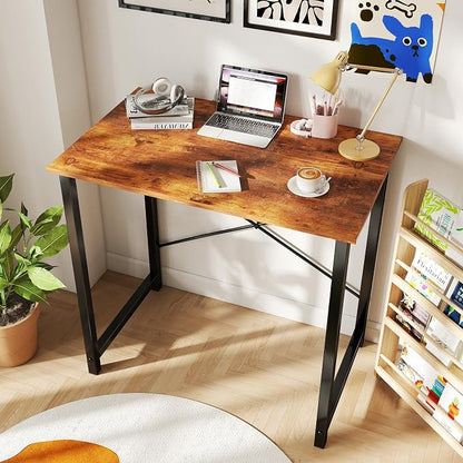 DUMOS 32 Inch Small Computer Desk, Gaming Desks for Home Office Bedroom | Modern Study Writing Work Table, Craft PC Desk Simple Workstation with Reinforcement Structure, Rustic Brown