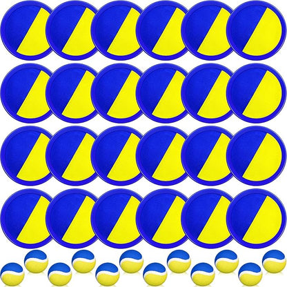 Charniol Kids Toys Toss and Catch Game Set Beach Outdoor Ball Sports Games Toss and Catch Ball Nylon Toys for Adults Kids(Yellow Blue,24 Paddles 12 Balls)