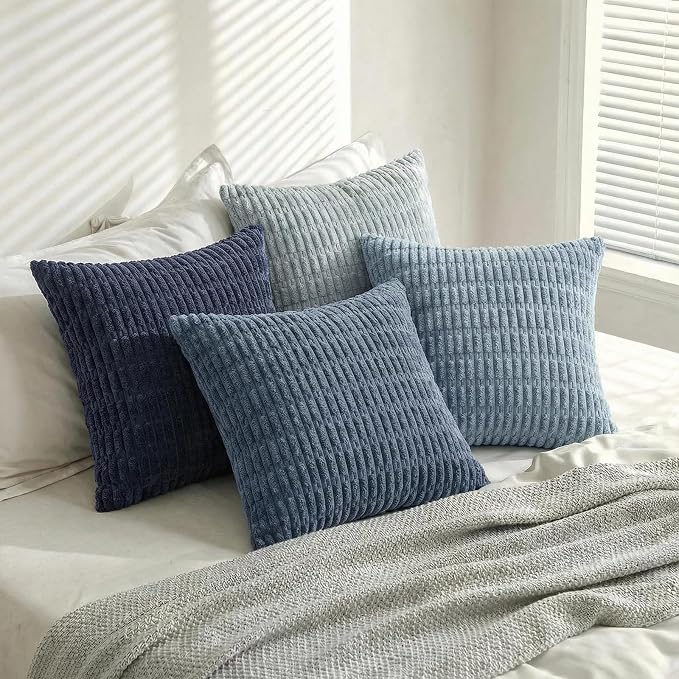 Fancy Homi 4 Packs Decorative Throw Pillow Covers for Living Room Couch Bed, Modern Farmhouse Boho Home Décor Accent Cushion Case, 16" x 16", Blue Series