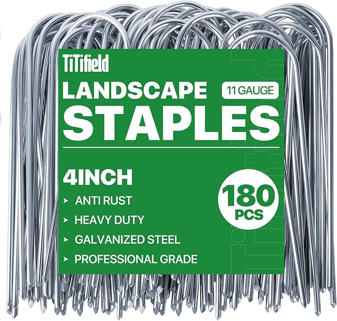 U Shape Garden Stakes 180 Packs 4 Inch 11 Gauge Irrigation Tubing Stakes, Heavy Duty Galvanized Landscape Staples for Tube, Lawns, Landscape Fabrics,Irrigation Hose and Weed Barriers