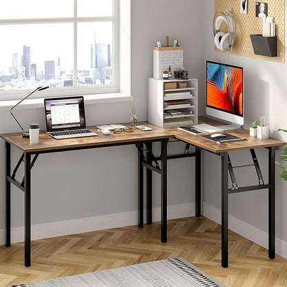 Need Office Computer Desk 47.2x23.6 in Sturdy Folding Laptop Table Retro | Black Frame Writing Gaming Work Table/Foldable Home Office Desk/Sewing Table, No Assembly Required