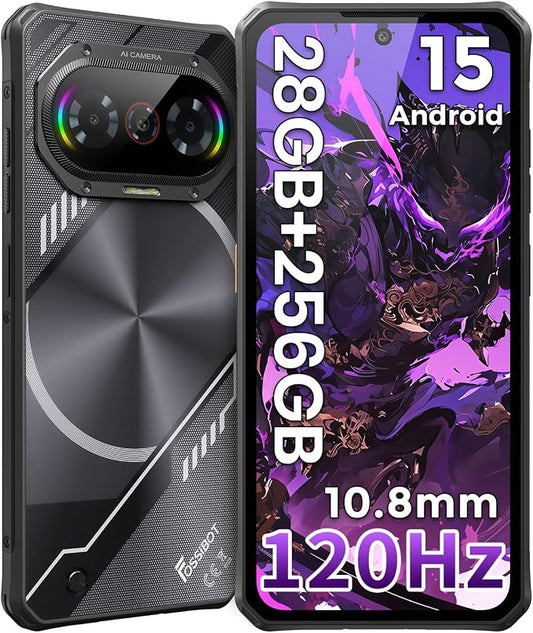 FOSSIBOT F114 28GB+256GB Rugged Phone-120Hz+6.67" Gorilla Glass, Slim 10.8mm Cell Phone Unlocked, Android 15 Waterproof Smartphone, 50MP AI Camera, 5000mAh Dual SIM 4G T-Mobile/NFC/IP68/IP69K(2026)