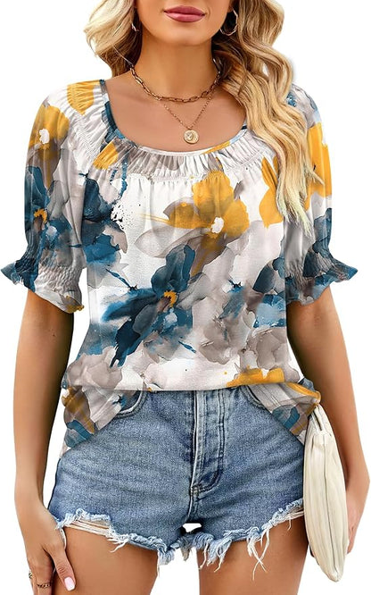 WIHOLL Womens Short Sleeve Square Neck Summer Tops Dressy Casual Blouses Trendy Clothes 2026