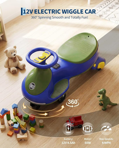 Garvee 12V Electric Wiggle Car for Kids, 2 in 1 Swing Car with Pedal, Anti-Rollover, Max Load 130Lbs,Flashing Wheels, Music,Rechargeable Battery Ride on Toy Indoor Outdoor for Toddlers, Blue
