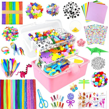 ZEIZHUBN Arts and Crafts Supplies for Kids Crafts Kit with Pipe Cleaners DIY Crafts for Kids Art School Supplies Materials All in Crafting Box Craft Supply Set Gifts for Kid Girls Boys Age 4-8, 8-12