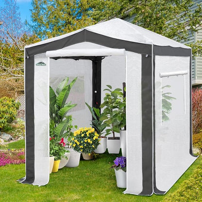 EAGLE PEAK 8x6 Portable Walk in Greenhouse with Polyester Reinforced Corners, Instant Pop Up Indoor Outdoor Gardening Green House, Roll Up Zipper Entry Doors and Mesh Windows, Gray/White