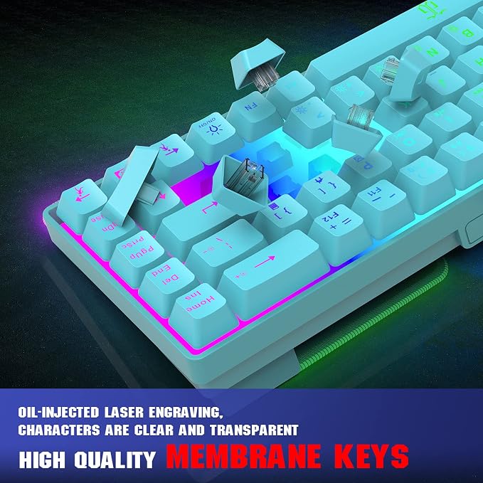 Snpurdiri 65% Membrane Gaming Keyboard, RGB (68 Keys,Blue) | Compact Wired Small Gaming Keyboard for PC/Mac Gamer, Typist, Travel, Easy to Carry on Business Trip