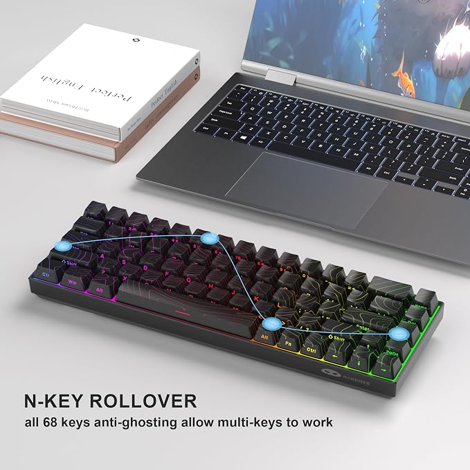MageGee Portable 60% Mechanical Gaming Keyboard, RGB Backlit Compact 68 Keys Mini Wired Office Keyboard with Red Switches for Laptop PC Mac - Black Contour Lines