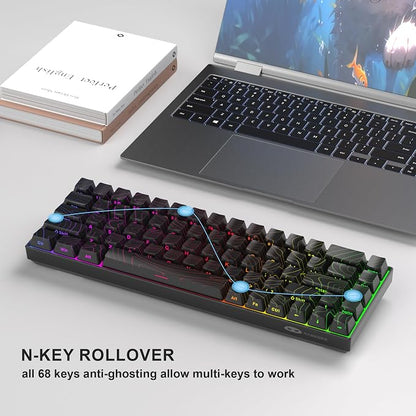 MageGee Portable 60% Mechanical Gaming Keyboard, RGB Backlit Compact 68 Keys Mini Wired Office Keyboard with Red Switches for Laptop PC Mac - Black Contour Lines