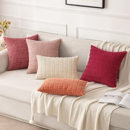 MIULEE Pack of 2 Corduroy Decorative Throw Pillow Covers 16x16 Inch Soft Boho Striped Pillow Covers Modern Farmhouse Home Decor for Sofa Living Room Couch Bed Cranberry Red