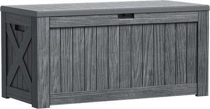Greesum Outdoor Storage Box 120 Gallon Storage Bin with Lid for Patio Furniture, Garden Tools, Pool Supplies, Lockable, Waterproof and UV Resistant, Gray
