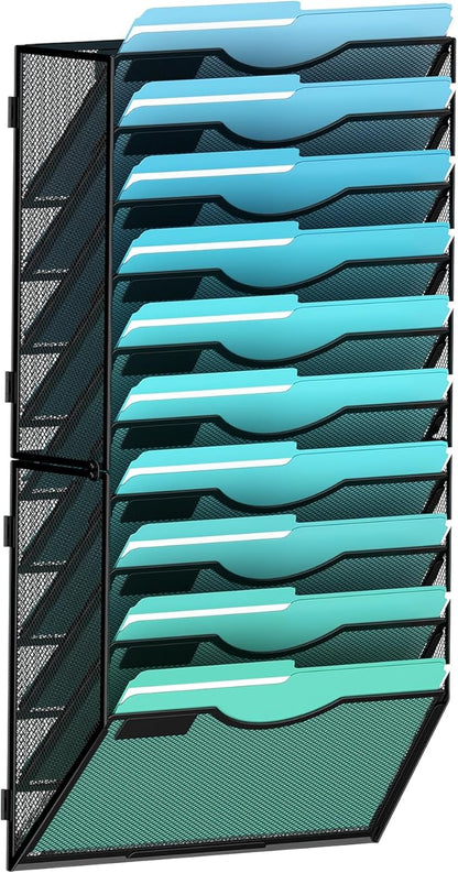 Gawerk 10-Tier Wall File Organizer Hanging Wall File Holder for Office | Wall Mount Paper Folder Organize, Mesh Magazine Document Mail Organizer Wall Organizer for Office School Home, Black