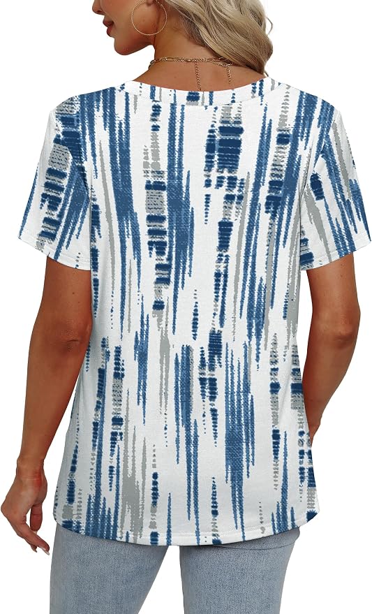 Alaroo Womens Summer Tops 2026 V Neck Short Sleeve Shirts Trendy Dressy Casual Vacation Outfits Printed