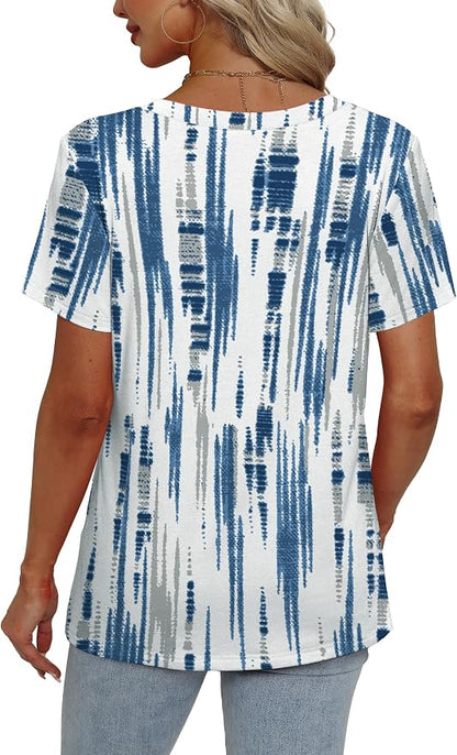 Alaroo Womens Summer Tops 2026 V Neck Short Sleeve Shirts Trendy Dressy Casual Vacation Outfits Printed