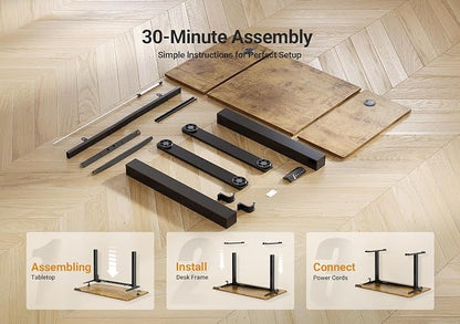 YDN 63 x 24 Inch Rustic Brown Electric Standing Desk | Adjustable Height, Sit Stand, Cable Management, Ergonomic, Home Office