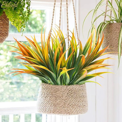 32 Pcs Artificial Grass Fake Plants 17.3in Outdoor Plastic Plants UV Resistant Greenery Fake Grass for Home Window Garden Office Patio Hanging Planter Pathway Front Porch Décor Orange Yellow