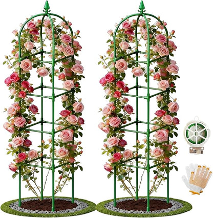 2 Pack Garden Obelisk Trellis for Climbing Plants, 72" Metal Rustproof Rose Trellis, Tower Potted Cages Plant Support for Flowers/Vegetables/Vines, Indoor Outdoor Garden Patio